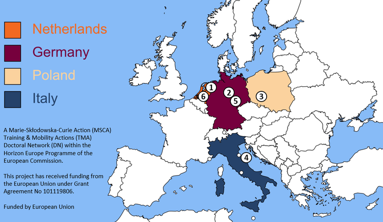 Map of Europe with the 6 Beneficiaries